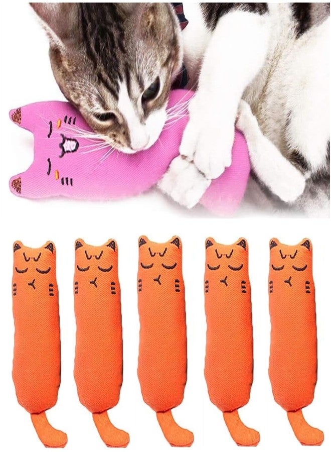 EBIEFLY 5Pcs Pet Cat Toy Contains Mint Pure Cotton Fabric for Tooth Grinding, Durable Removal, Clean Tooth Brushing, Cute Cat Mouse Shaped Gift (Orange) - Image 1
